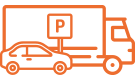 camion et voiture qui sont stockés sur parking couleur orange