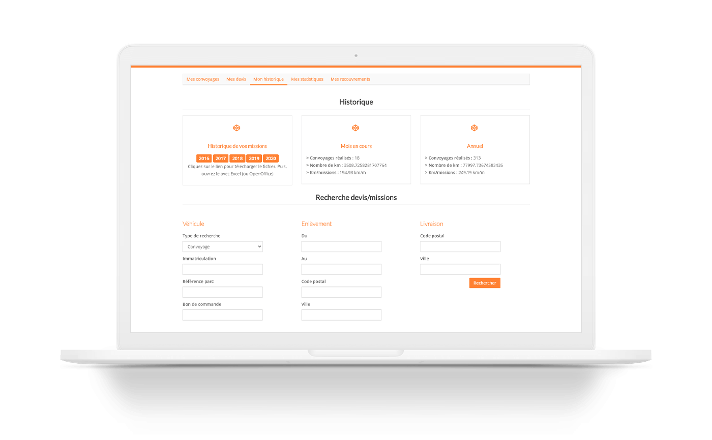 mock up ordinateur et interface de suivi ligne pour convoyage de véhicules